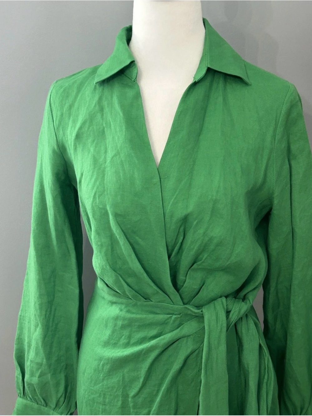 Magaschoni Kelly Green Wrap Midi Dress with Tie Waist